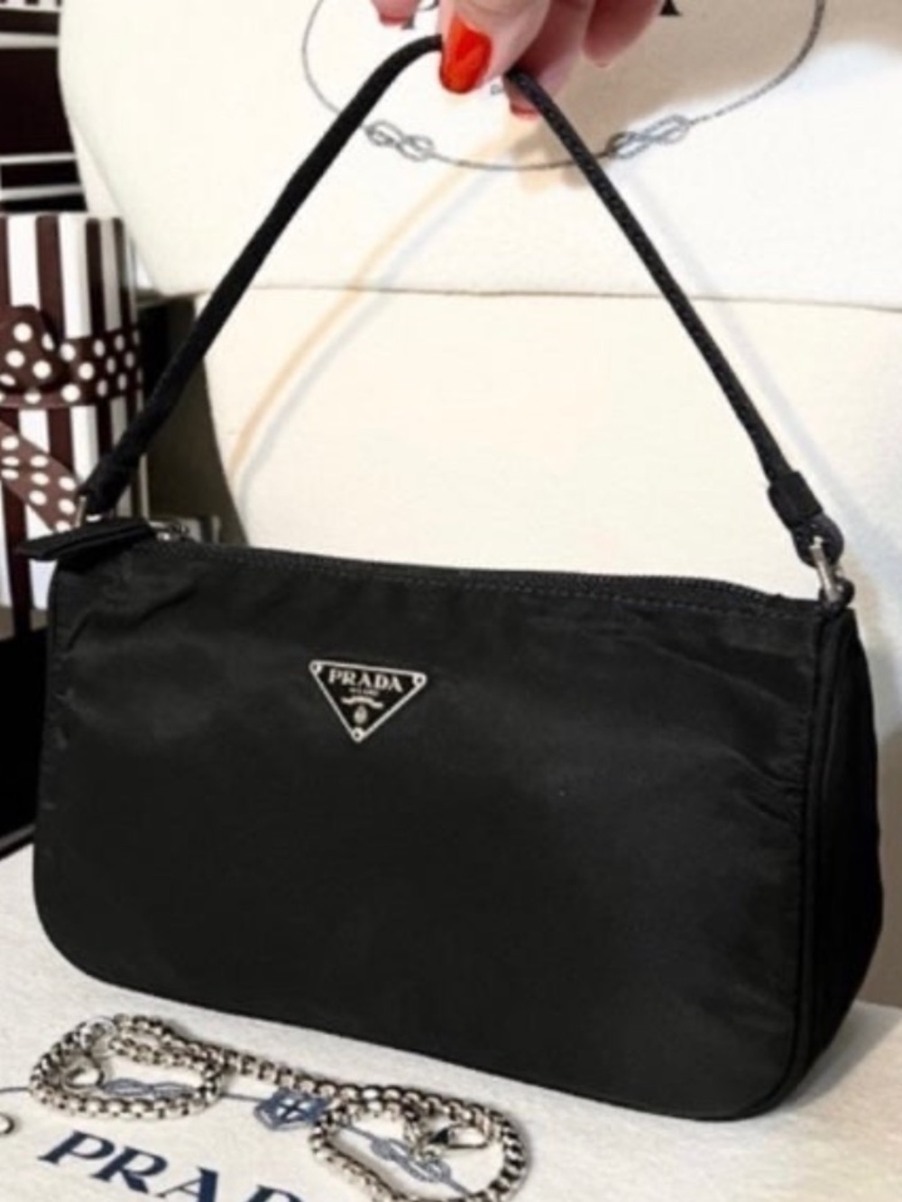 Prada Black Nylon Mini Shoulder Bag with Triangle Logo Plate